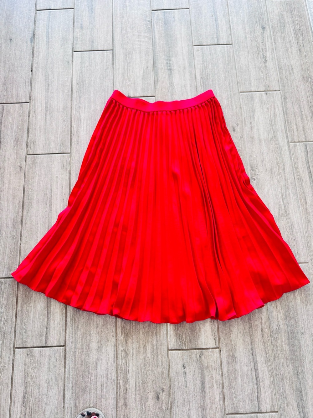 Bright Red Pleated A-Line Skirt